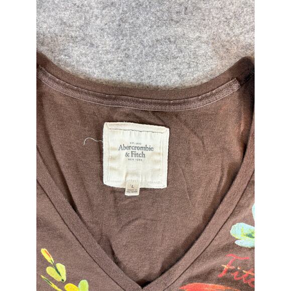 Abercrombie & Fitch Floral Graphic Tee Womens Large Brown V-Neck Boho Artsy Y2K - Picture 2 of 6